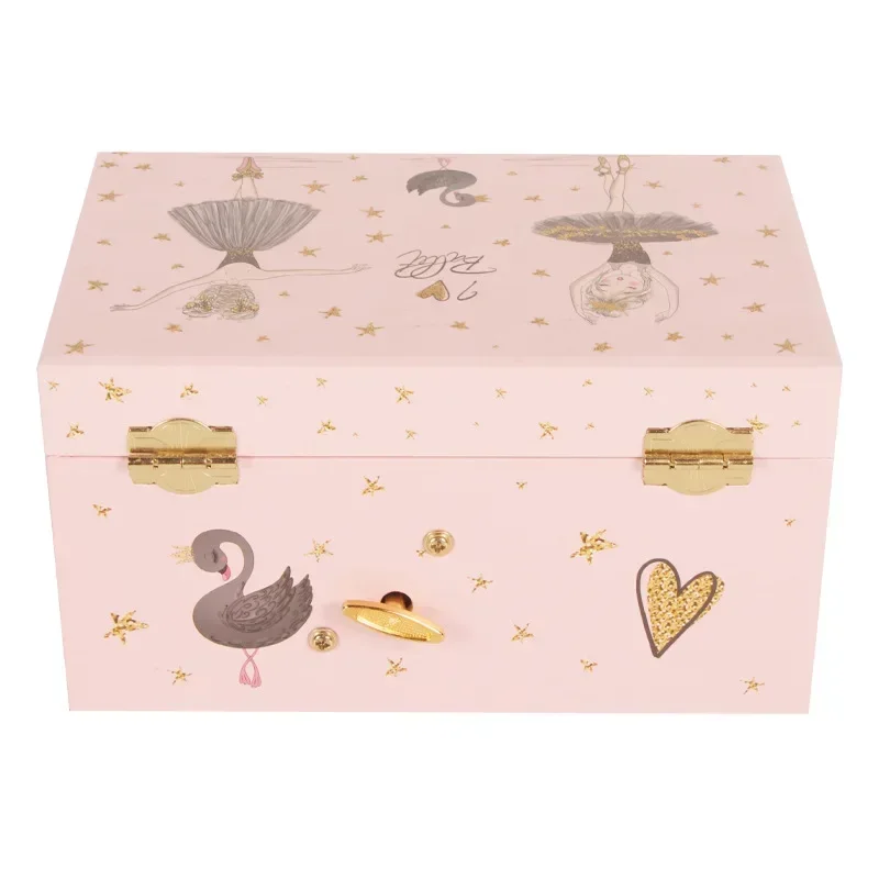 7-inch Black Swan Ballet Music Box Drawer Jewelry Storage Octopath Box Makeup Mirror Christmas Gift for Wife and Daughter