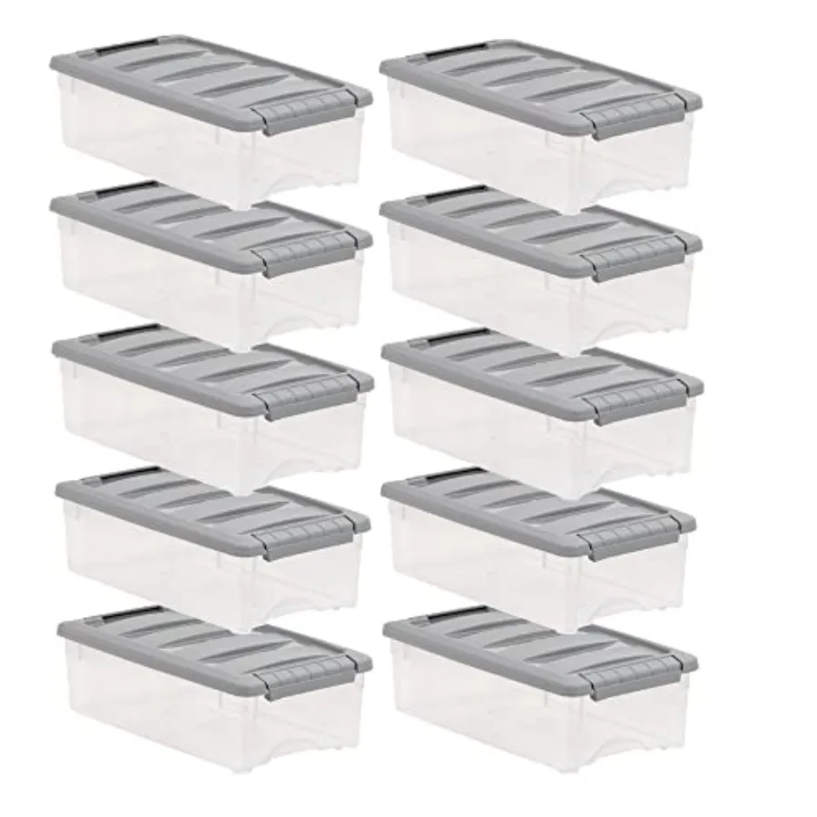 

Plastic Storage Containers with Secure Latching Lids, Stackable Organization Bins for Organizing, Clear/Grey, 5 Quart, Set of 1