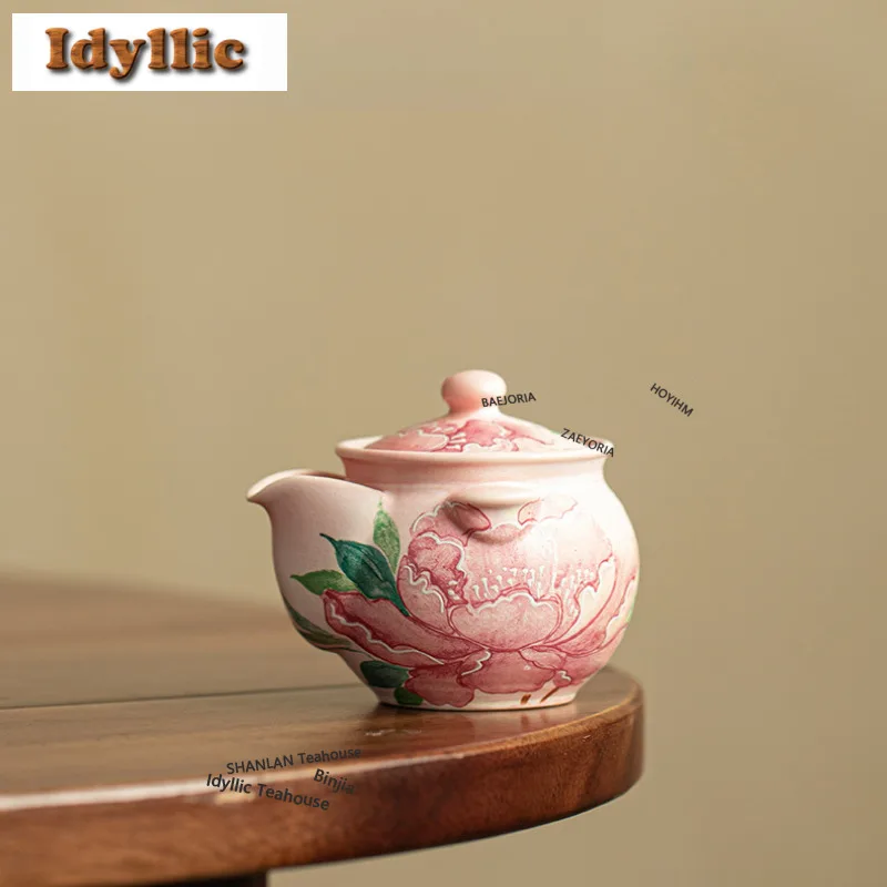 

Чайник для заваривания чая с ручной росписью пионами, 160 мл, в старинном стиле, с фильтром, для чая Кунг-фу, принадлежности и украшения для чайной церемонии