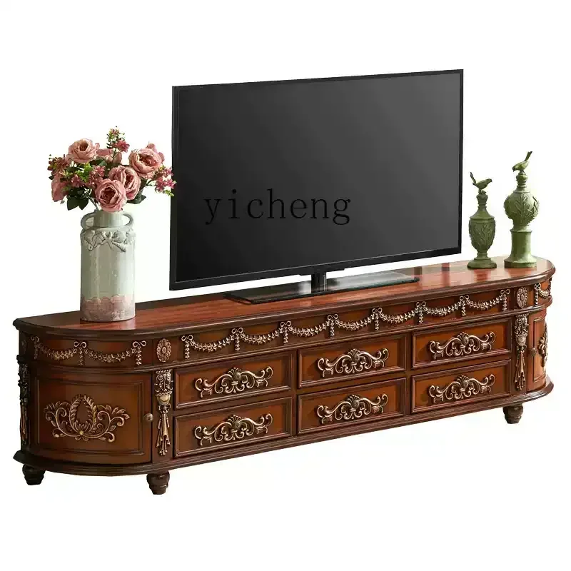 HSN wall-mounted living room combination TV cabinet coffee table semicircular end view floor cabinet arc