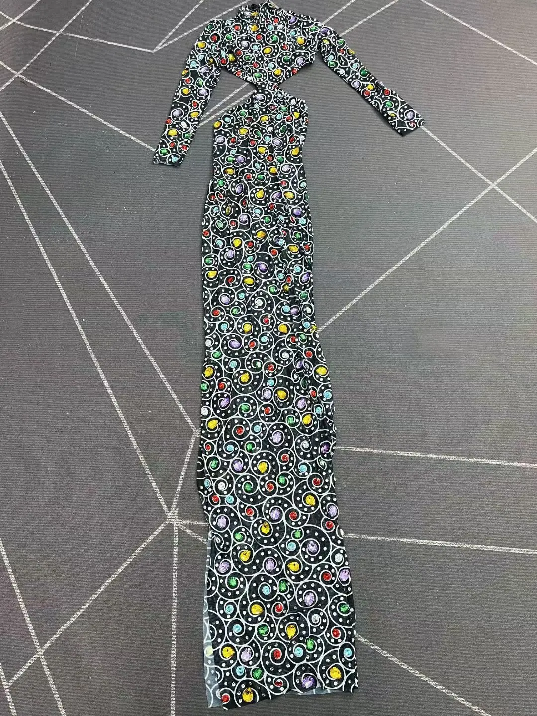 럭셔리 컬러풀 크리스탈 이브닝 가운 우아하고 화려한 여성 갈라 프롬 레드 카펫 로우 백 시어 메쉬 롱 드레스 맨한취안시