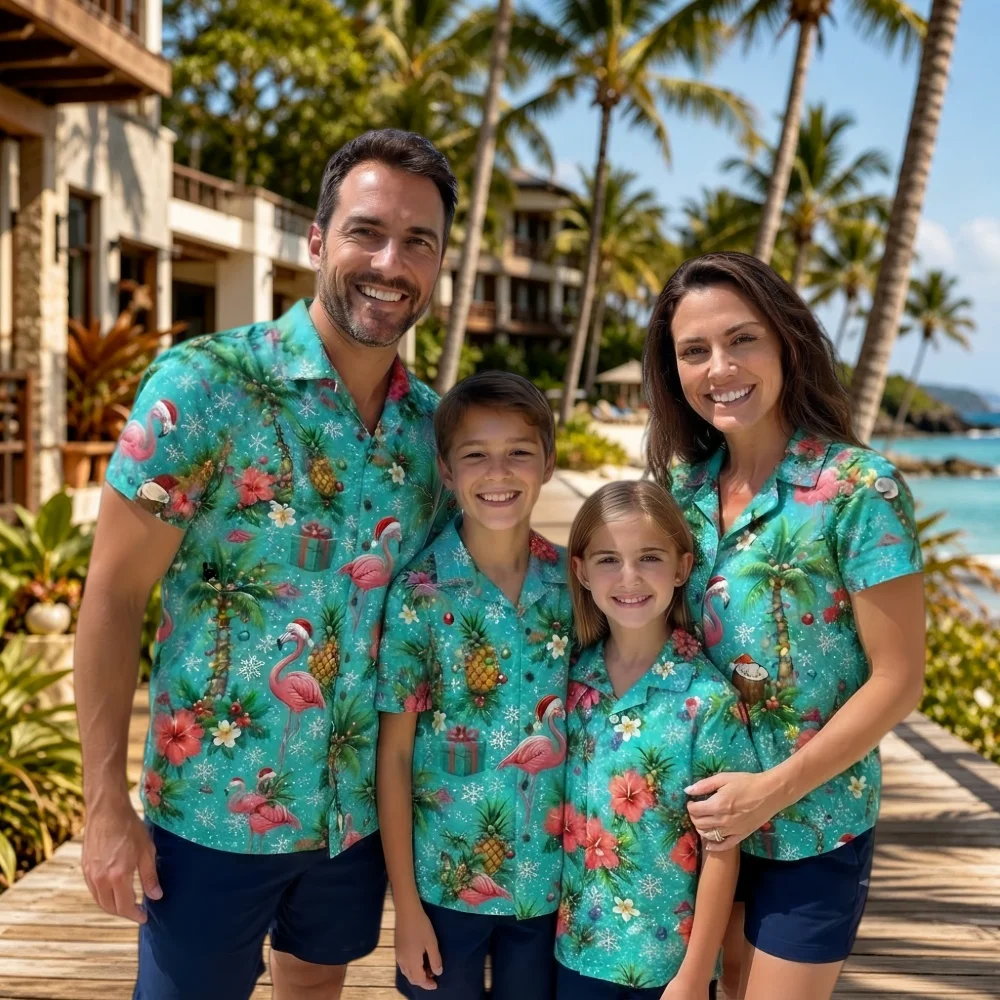 2026 Summer Floral Tropical Parent Child Hawaiian Shirt Tropical Floral Hawaiian Beach Vacation Style Parent Child Shirt Tops