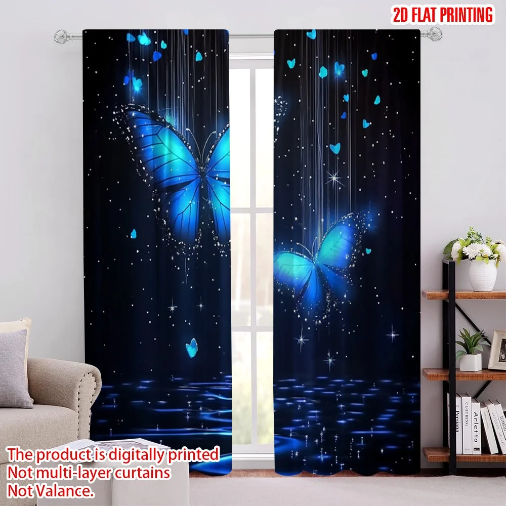 

2Pcs 2D Flat PrintingButterfly Silhouettes Curtains Starry Sky Galaxy Romantic Curtains Adults Xmas Decor Rustic Farmhouse