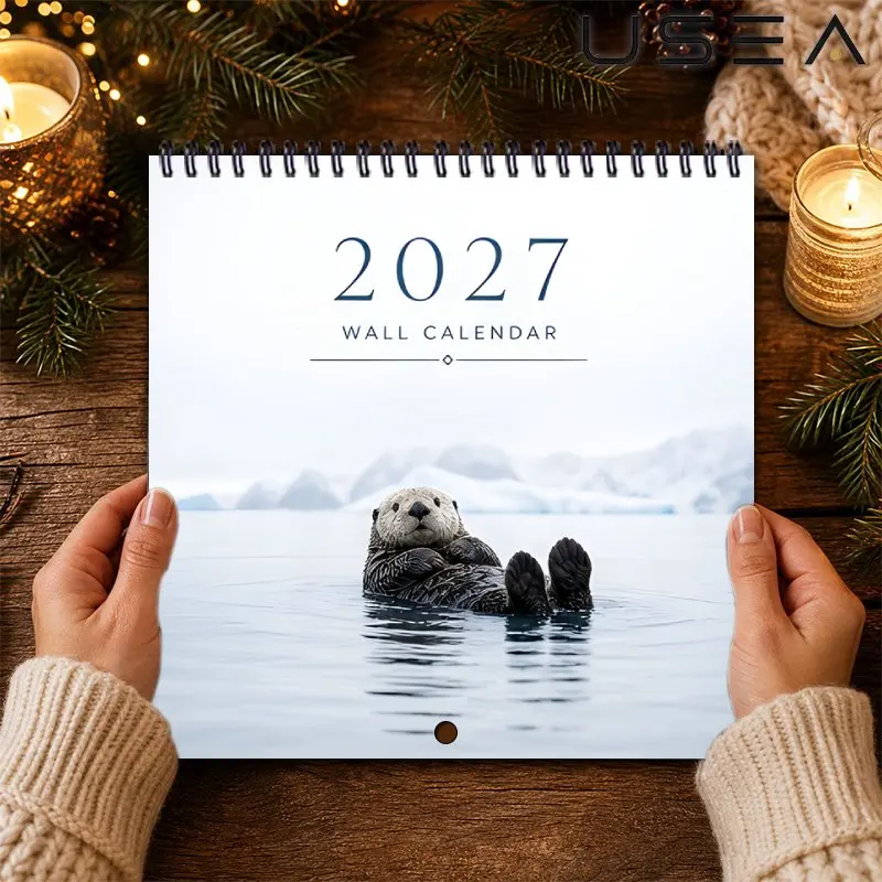 2027 Wall Calendar,Arctic Sea Otter Themed Wall Calendar, Yearly Organizer with Habit Tracker,Christmas New Year Seasonal Gift