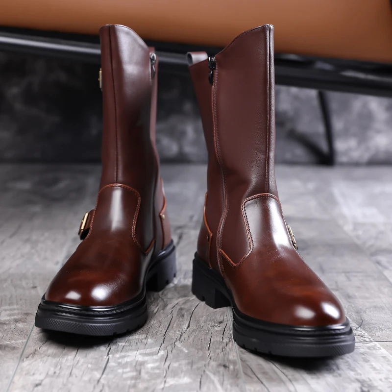 

Лидер продаж, мужские высокие мотоциклетные ботинки больших размеров, зимние популярные модные рыцарские ботинки высокого класса на молнии с толстой подошвой