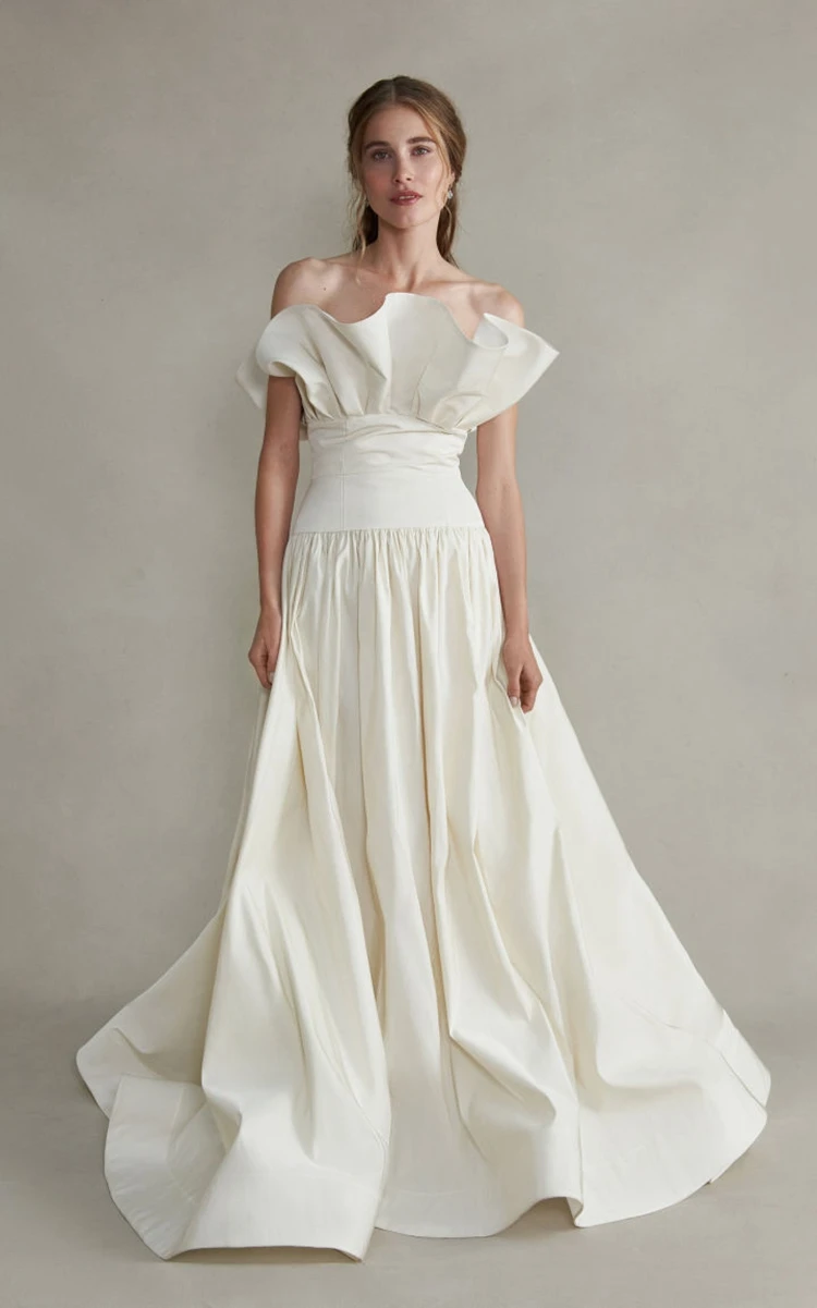 Off-Schulter Ärmellose Elegante Einfache EINE Linie Hochzeit Kleid Satin Preis