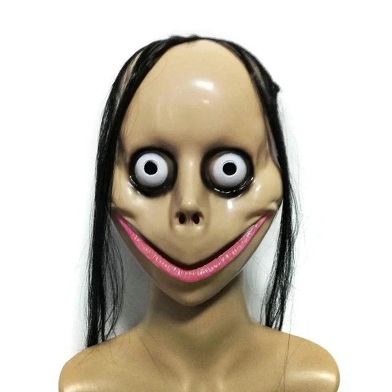 New Halloween Horror With Long Hair Mask Funny Mask V-shaped Mouth Mask With Hair Female Ghost Mask Roleplay MoMo Mask 17*24cm