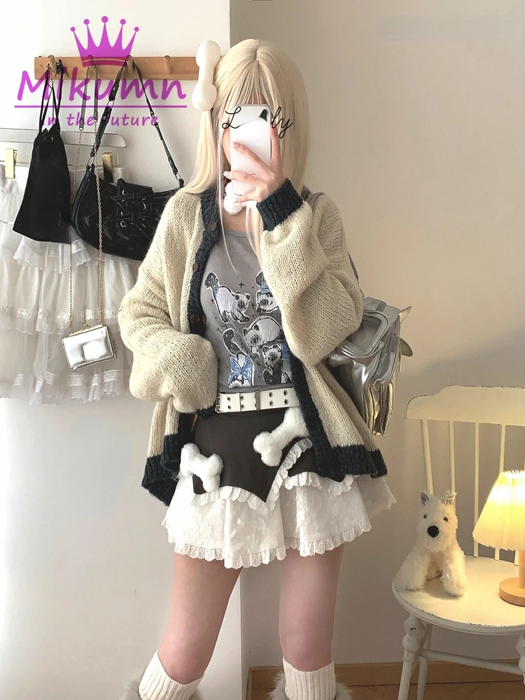 Mikumn donne carino peluche osso pizzo carino Y2k pantaloncini gonna giapponese Kawaii Lolita vita alta a-line Patchwork volant gonne torta