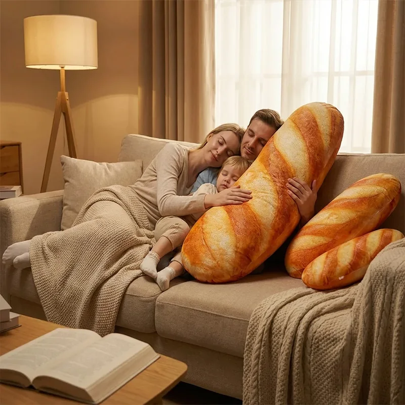 Pluszowa poduszka w kształcie bagietki z nadrukowanymi obrazkami, pluszak jedzenie, miękka pluszowa lalka do spania, prezent urodzinowy dla dzieci.