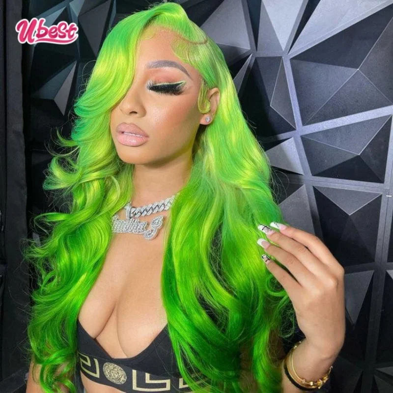 Green Highlight Wig Human Hair Colored Green 13x6 Lace Front Human Hair Wigs for Women Peruvian Remy Wavy Full Lace Wigs