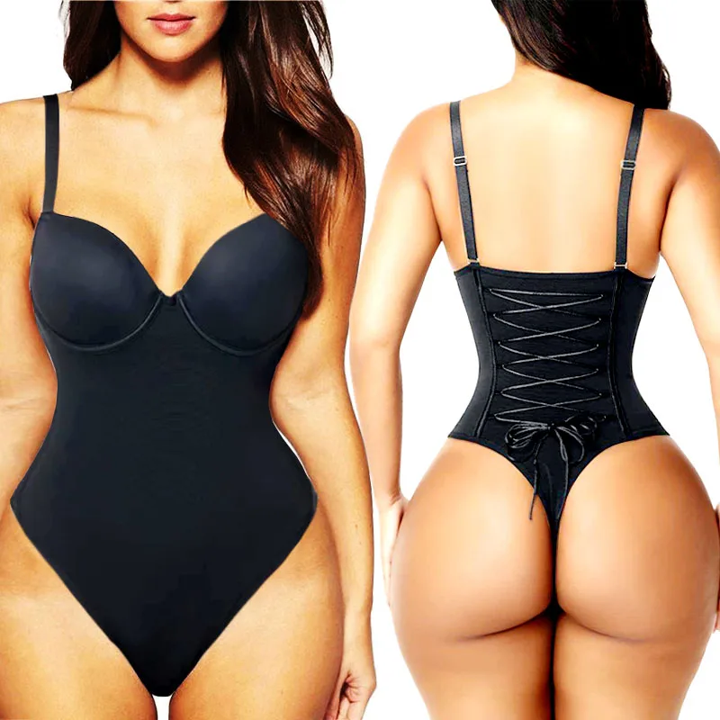Body gainant intégral de soirée, lingerie sexy avec soutien-gorge à décolleté plongeant et laçage, string, Fajas colombiennes, corset