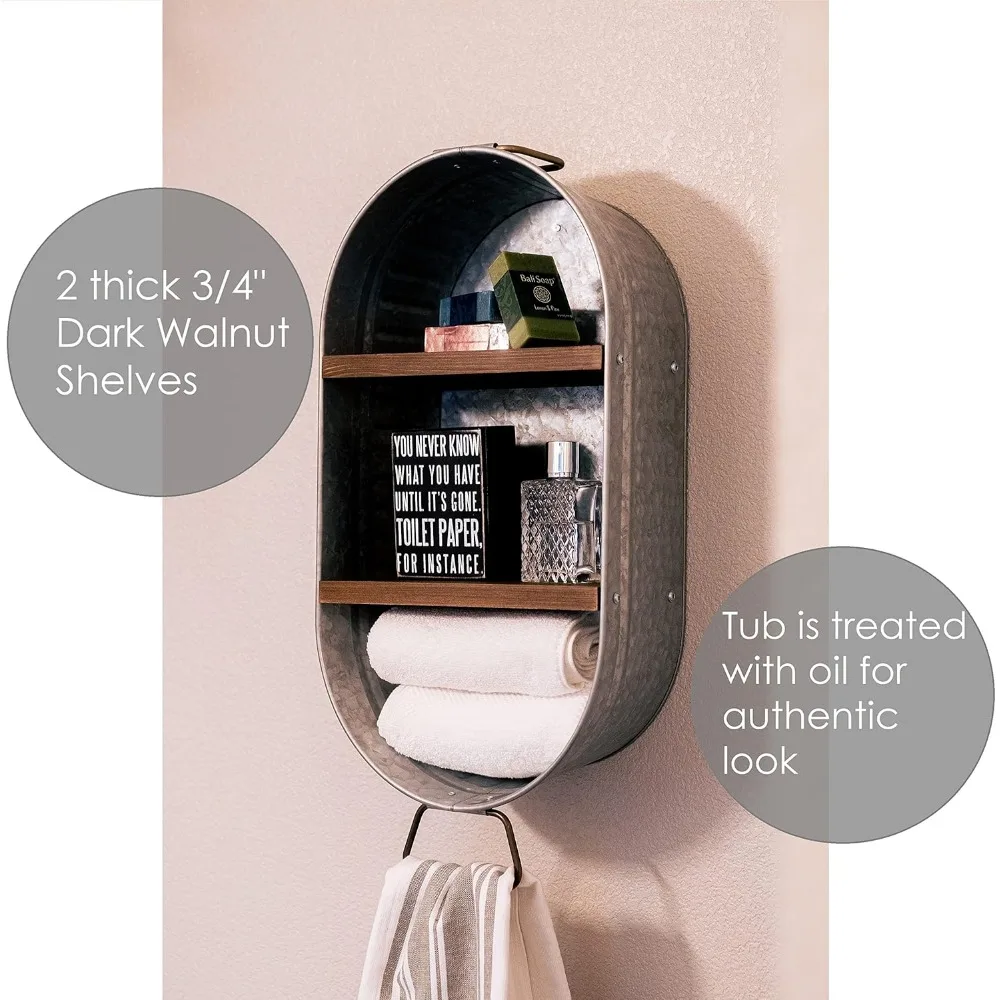 Bak Cuci dengan Rak, Rak Kamar Mandi Pedesaan Rumah Pertanian |   Bak Kamar Mandi Handuk, Bak Cuci Logam Cubby, Dinding Rak Galvanis