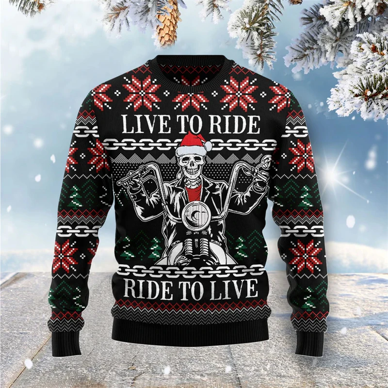 

Trendy Motorbike Graphic Ugly Christmas Sweater Fashion Streetwear Hip Hop 3D Printed Xmas Sweatshirts Cool Oversized Mens Tops