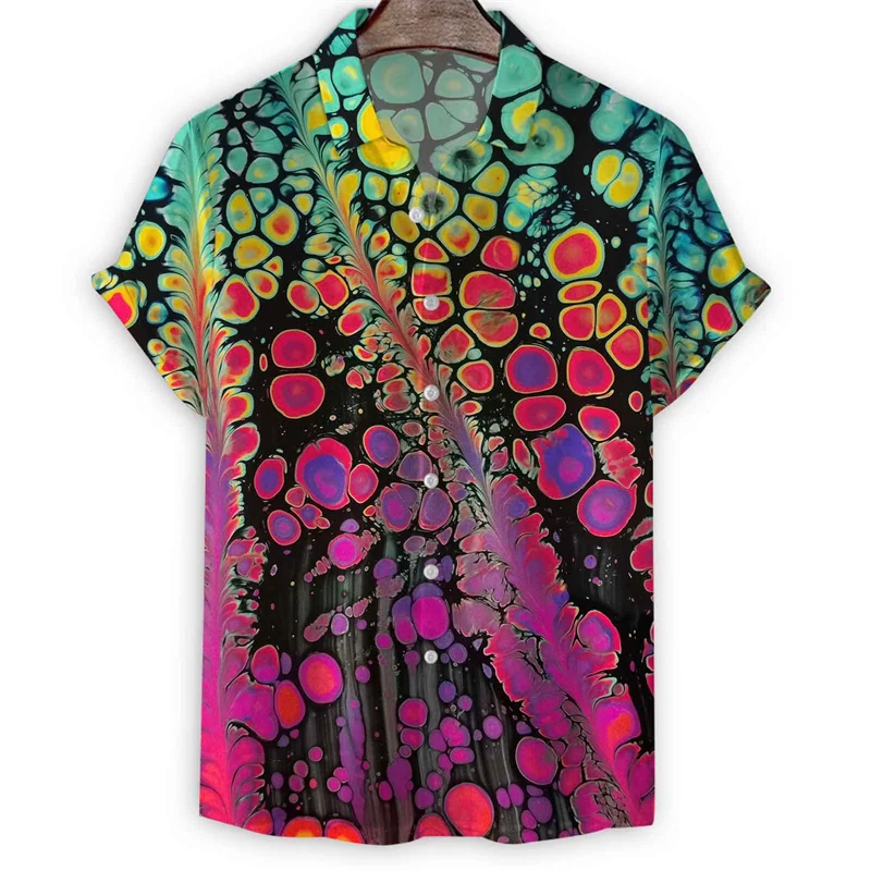 Celle biologiche colorate camicia con stampa 3d da uomo camicie hawaiane estive Street maniche corte allentate top camicetta con bottoni con risvolto di strada