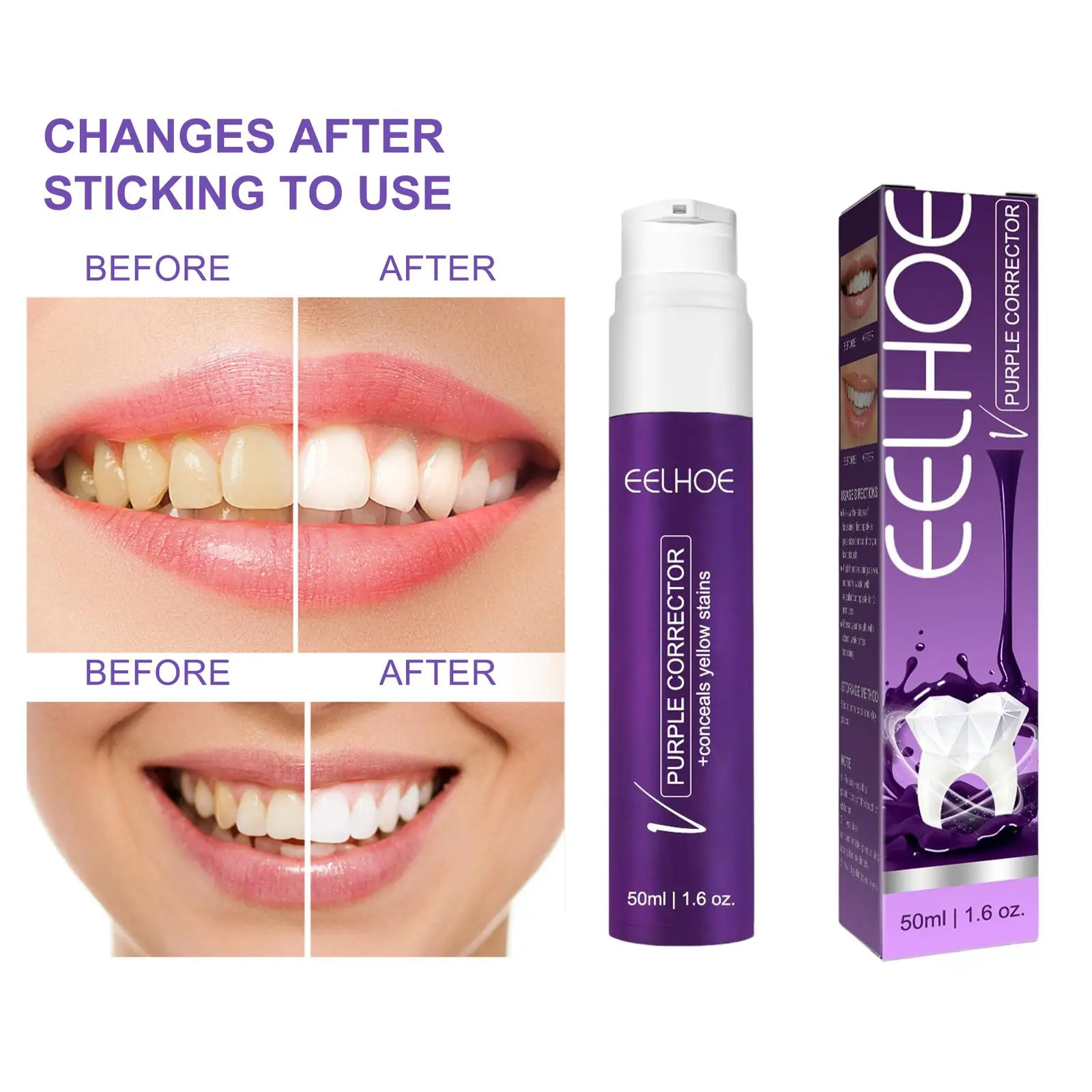 Purple Whitening Toothpaste Brightness Reduce Yellowing Whitening Colour Corrector Correct Yellow 50ml for Sensitive