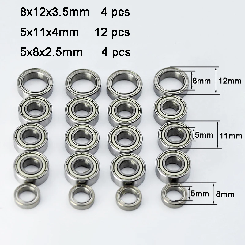 20 Abgedichtete Metalllager Für Tamiya TT01/TT02B 1/10 RC-Cars – Chromstahl-Kugellager – Upgrade-Set 5x11x4mm U.a.