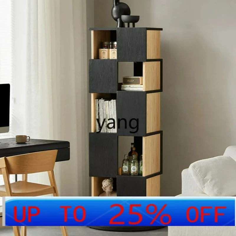 

LTT Rotating Bookshelf Black Ash Wood Living Room Corner Storage Display Solid Wood Bookcase