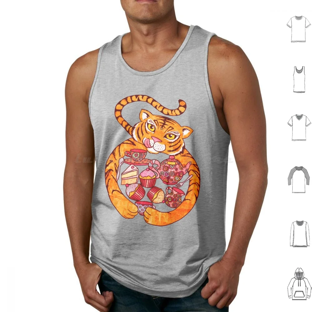 The Tiger Who Came To Tee Tank Tops Vest Sleeveless Micklyn Tiger Tea Teapot Cup Cute Kids Girl Cupcake Cake Fun Funky Girly
