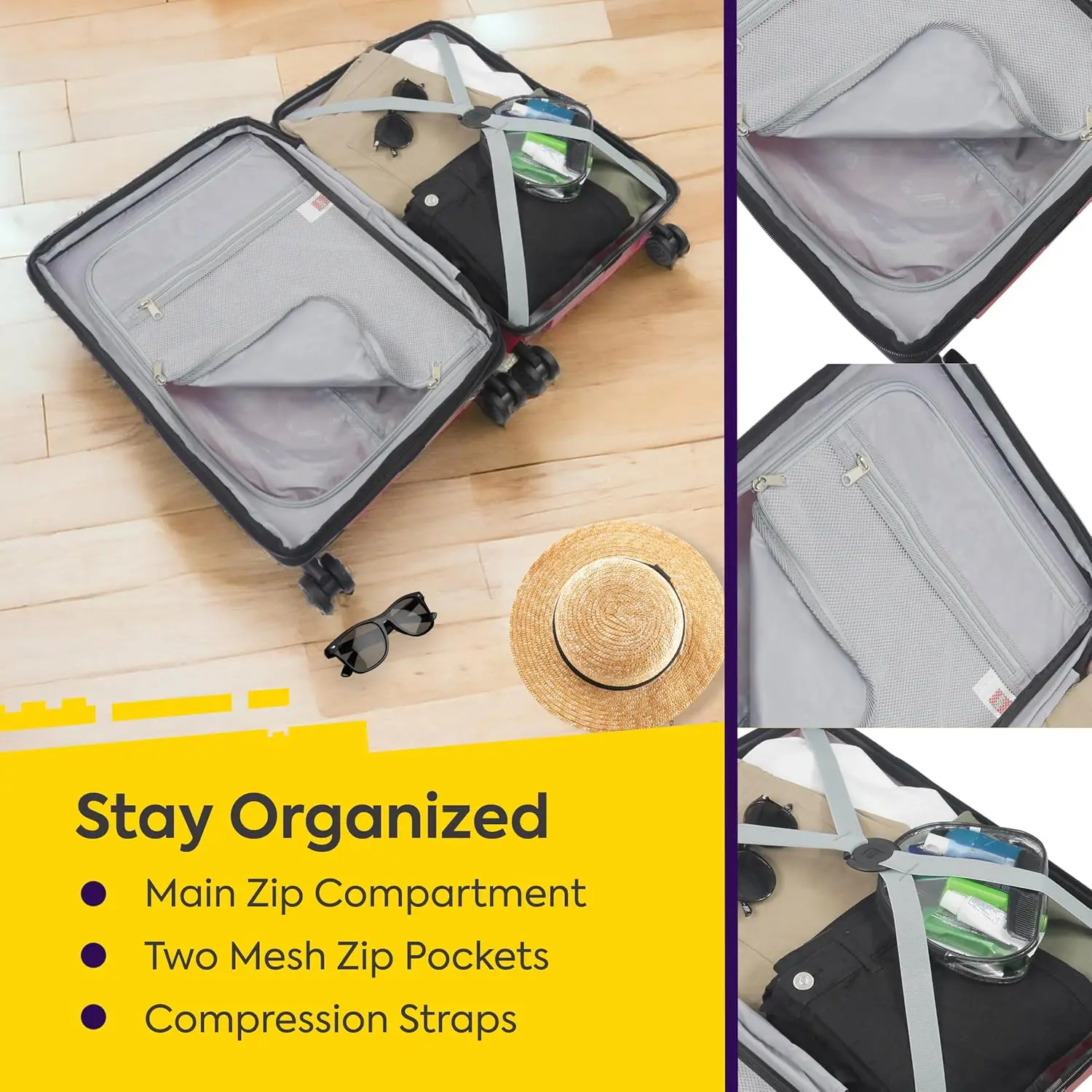 L 22 Inch Handbagage, Kenmerkende Trolley Uitbreidbare Hardshell Rollende Koffer Met Spinnerwielen, Rood