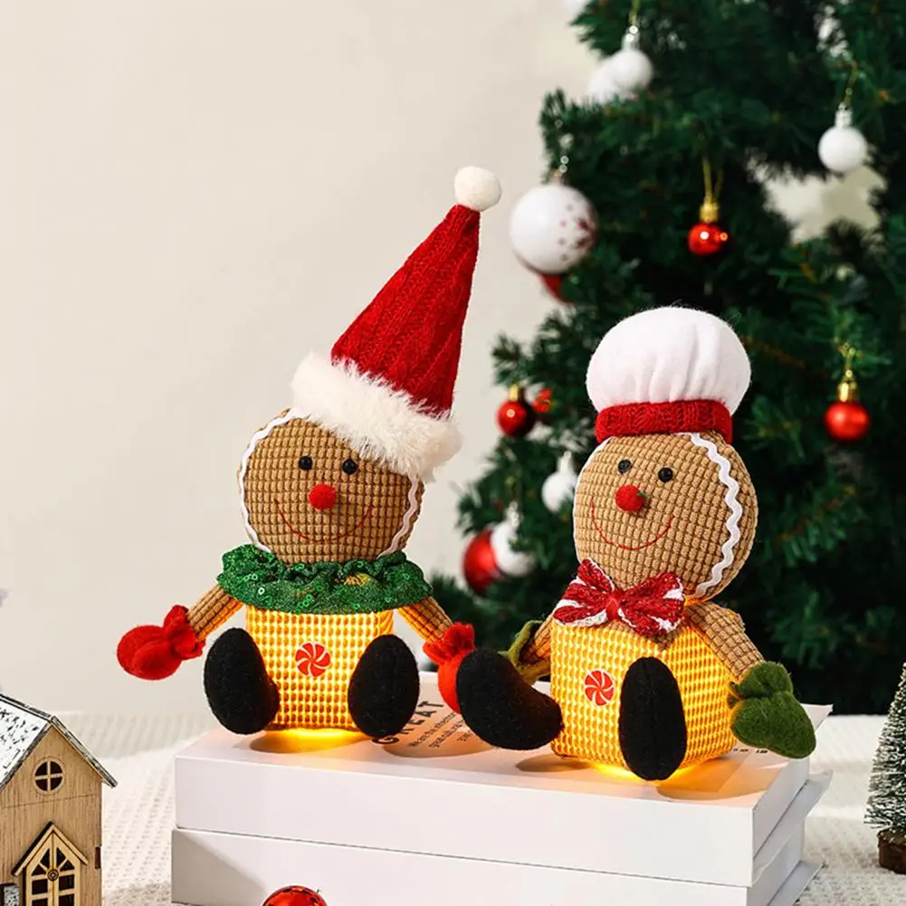 Holiday Gingerbread Man Decor Light-up Gingerbread Man Doll Decorations for Christmas Tree Door Season Decor Plush for Mantel