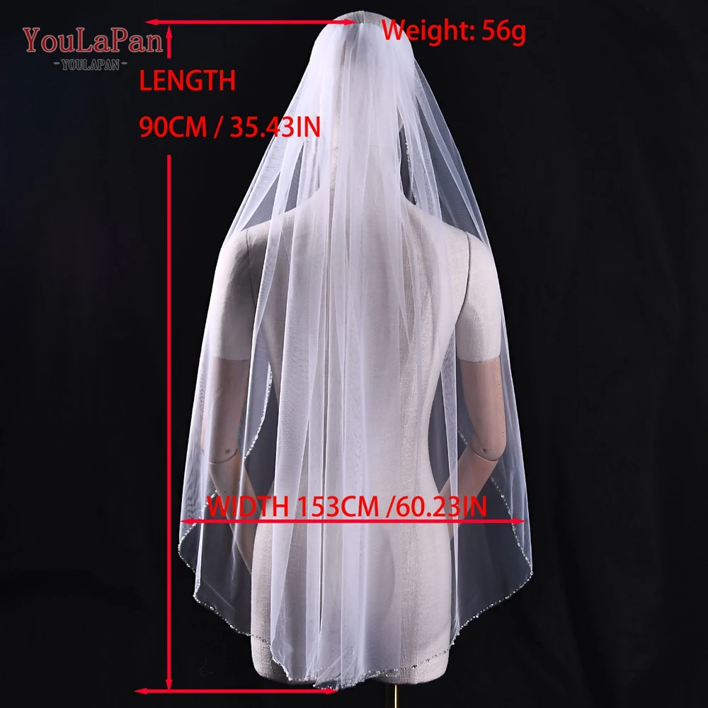 YouLasaupoudrer-Voile de Mariage avec Bord en Clip, pour Patients, en Organza Perlé, de Rotterdam, Court avec Peigne, V31