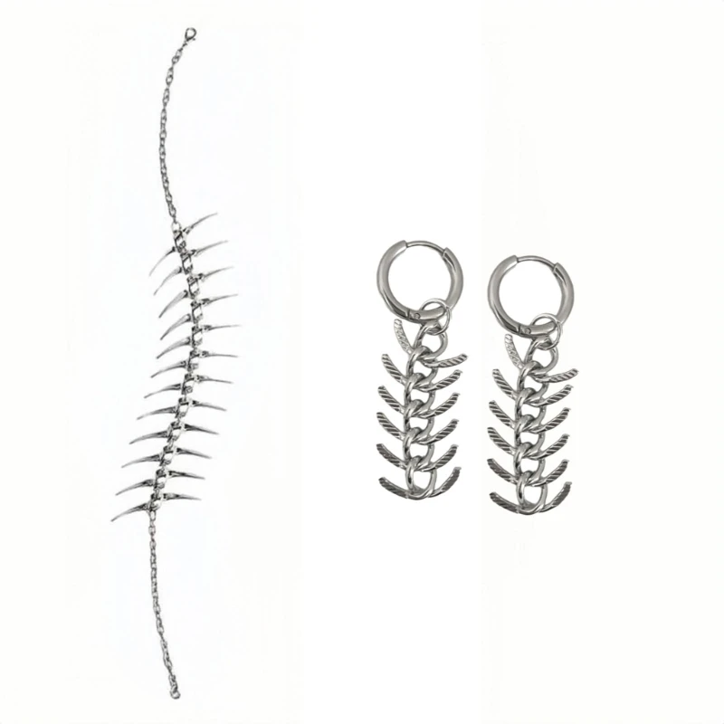 

Hip Hop Neckchain/Ear Pendants Adjustable Length Necklace/Earrings Accessory Fashionable Thorn Ornament for Women
