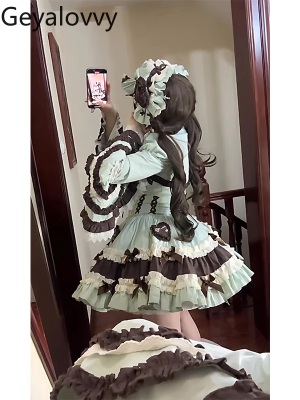 Zoete en schattige Lolita mouwloze Jsk-jurk met hoge taille en vest met lange mouwen Japanse stijl Prachtige elegante prinsessenjurk