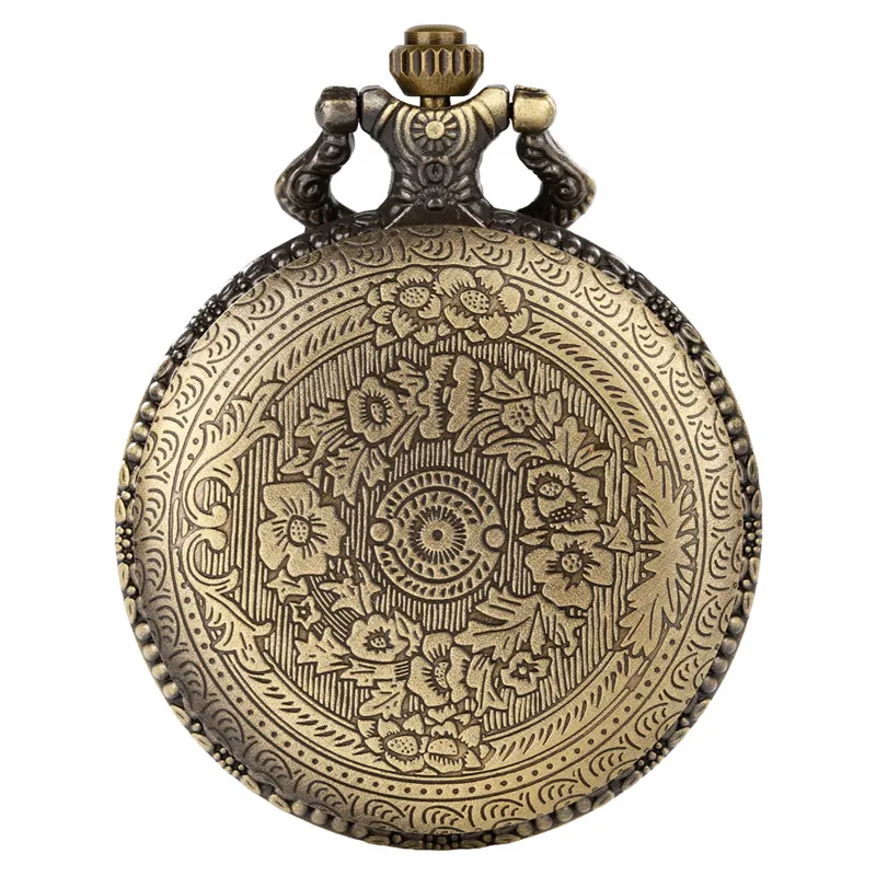 Bronze Style Cyclops Octopus Design Men's Pocket Watch Quartz Movement Clock with Necklace Chain Full Hunter Timepiece