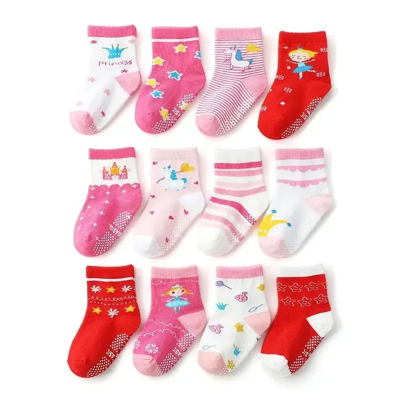 12pairs/Lot Kids Cotton Girls Floor Socks Boy Gril Child Short Socks Non-Slip 1-5 Years