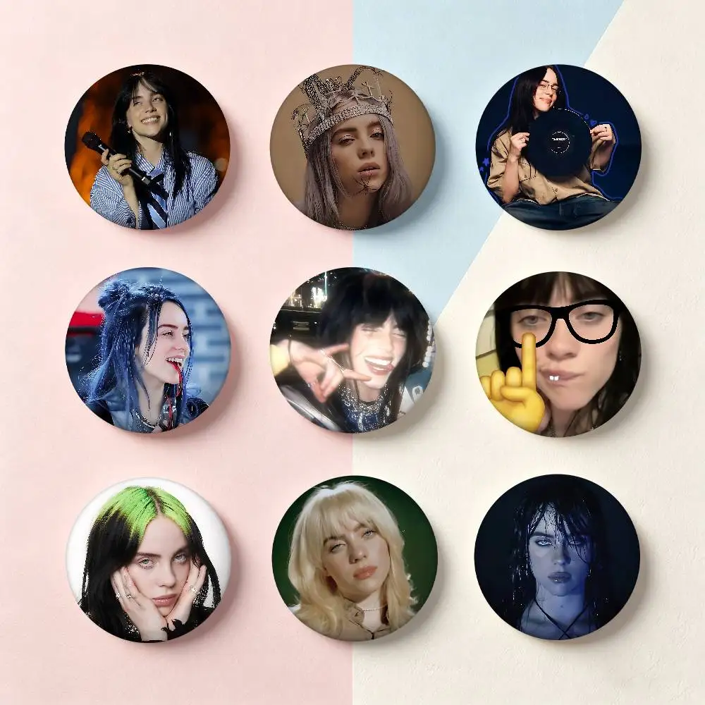 Cool B-Billie Singer E-Eilish-S Badges Badges Cartoon Round Brooches On Backpack Jacket Acrylic Button Pins Collection Gifts