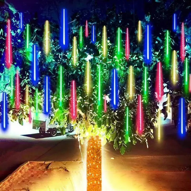 Meteor Shower Lights Outdoor Christmas Lights 8 Tubes LED Falling Raindrop Fairy String Light for Wedding Party Garden 30cm 50cm