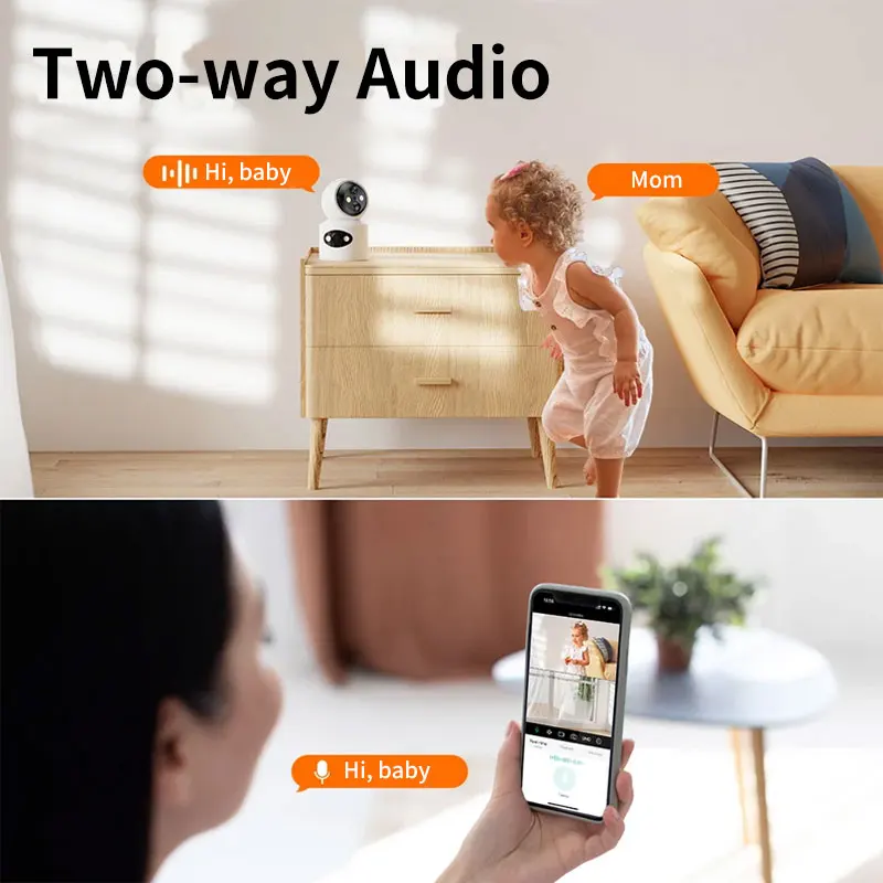 4MP UHD ICsee APP Dual Lens Battery Power PTZ wifi IP Dome Camera Full Color AI Humanoid Detection Security CCTV Baby Monitor