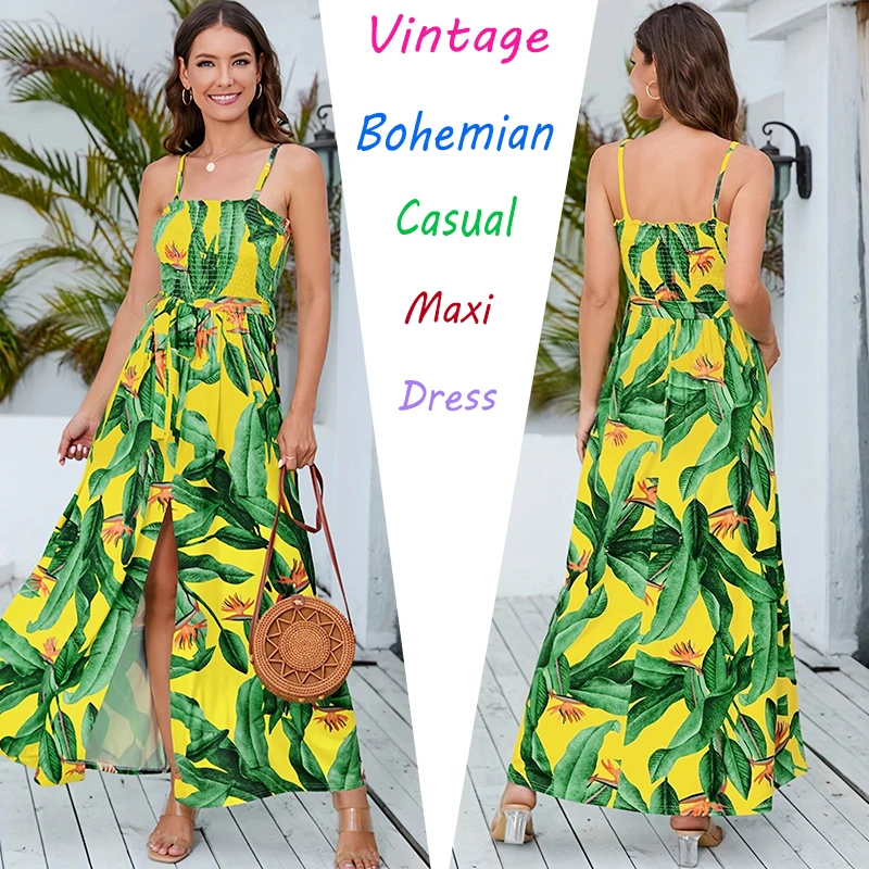 

Summer Bohemian Holiday Long Dress Celmia Floral Print Beach Dress Women Sleeveless Maxi Sundress Casual Loose Party Vestidos