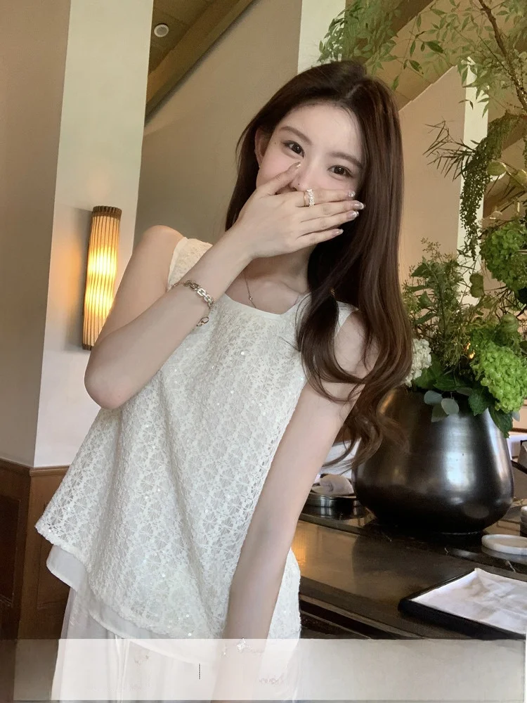 

YOLI Sparkling Sequin Vest Women's Summer Loose Casual Svel Top Glittering Light Weight Breathable Comfortable Faion