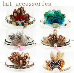 Hat accessories Feather knitted design new style various hat accessories jazz cowboy hat fedora hat straw hat for men and women