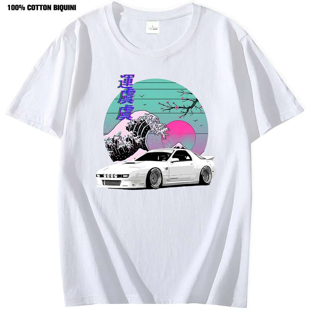 Anime Shirt For Japanese Vaporwave JDM Legend Car RX7 Print T Shirts Harajuku Japanese Cars Mens 100% Cotton Classic T-Shirt