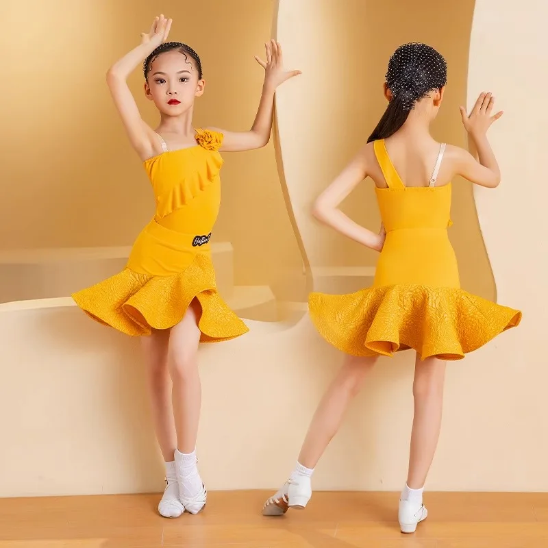 ลูกไม้ละติน ruffle ชุดเต้นรํา cha cha samba rumba เด็กห้องบอลรูมการแข่งขันมืออาชีพเครื่องแต่งกายฝึก salsa
