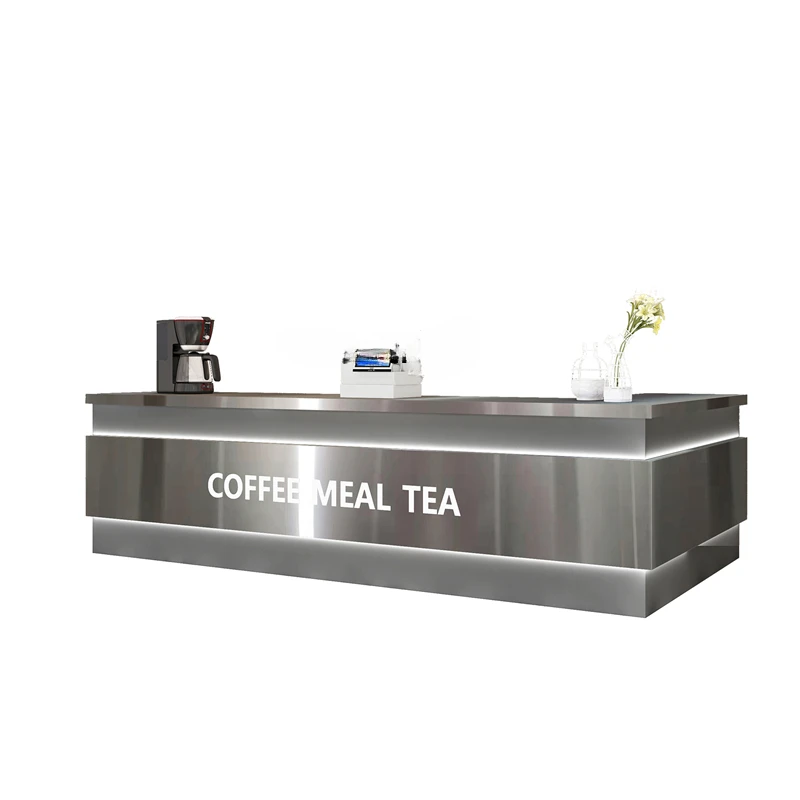 

Milk Tea Shop Bar Counter Cashier Water Bar Bar Simple Arc Stainless Steel Front Desk Coffee Dessert Shop Corner Customization