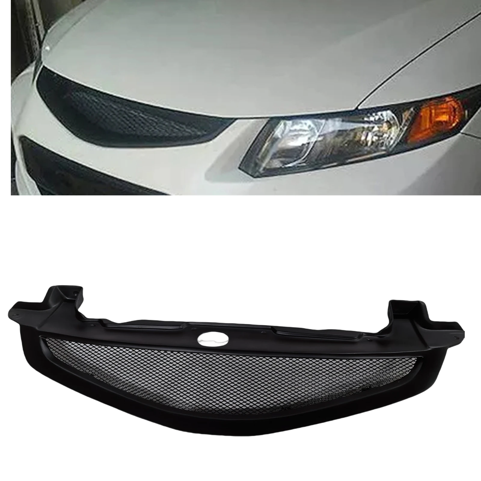 

For Honda Civic 9.5th Coupe 2 Door 2012-2013 Front Grille Racing Grill Fiberglass/Real Carbon Fiber Upper Bumper Hood Mesh Grid