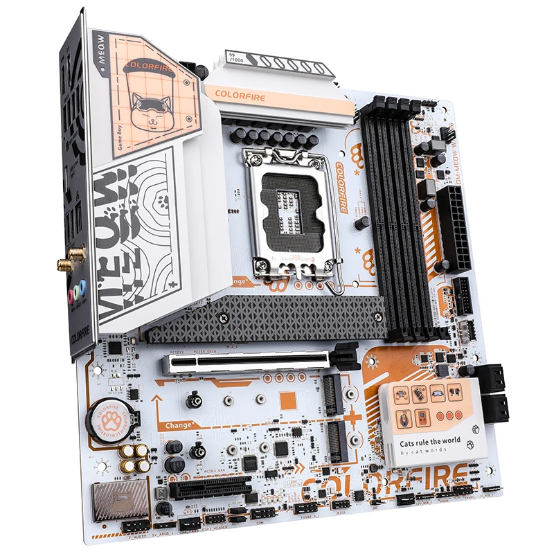 Imagem -06 - Colorfire B760m-meow Wifi d5 Laranja Intel B760 Ddr5 Dimms M.2 Slots 2.5g Wi-fi Orange Cat Argb Pcie 5.0 Placa-mãe