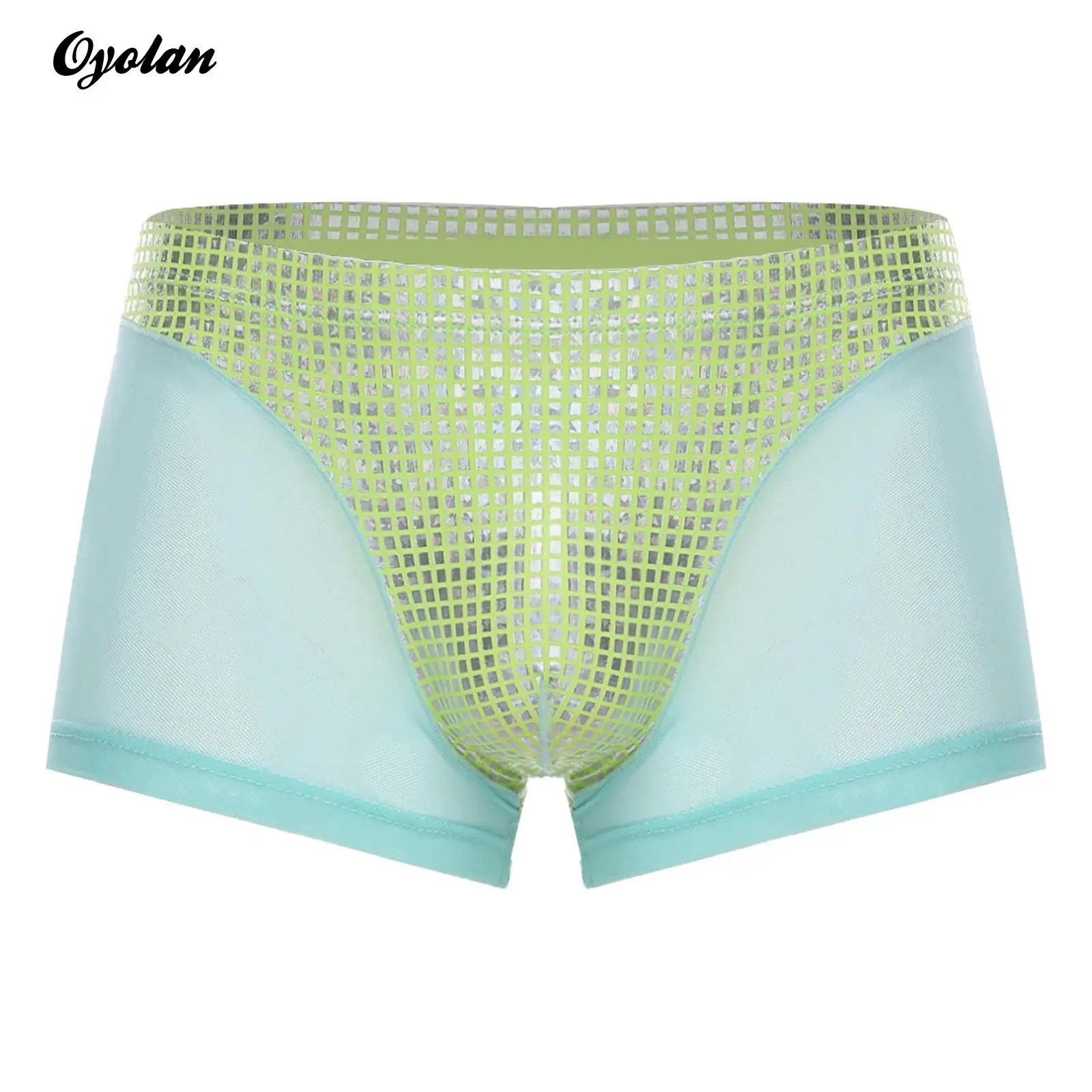 

Мужские блестящие шорты металлик, плавки-боксеры, короткие клетчатые и сетчатые лоскутные дышащие трусы, нижнее белье для пляжного клуба, вечеринки