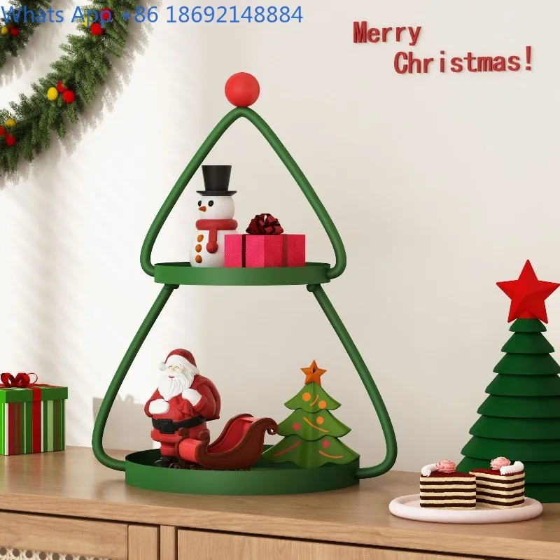 Christmas Double Iron Side Table Storage Rack Balcony Indoor Living Room Multi-layer Flower Stand Decorative Storage Rack