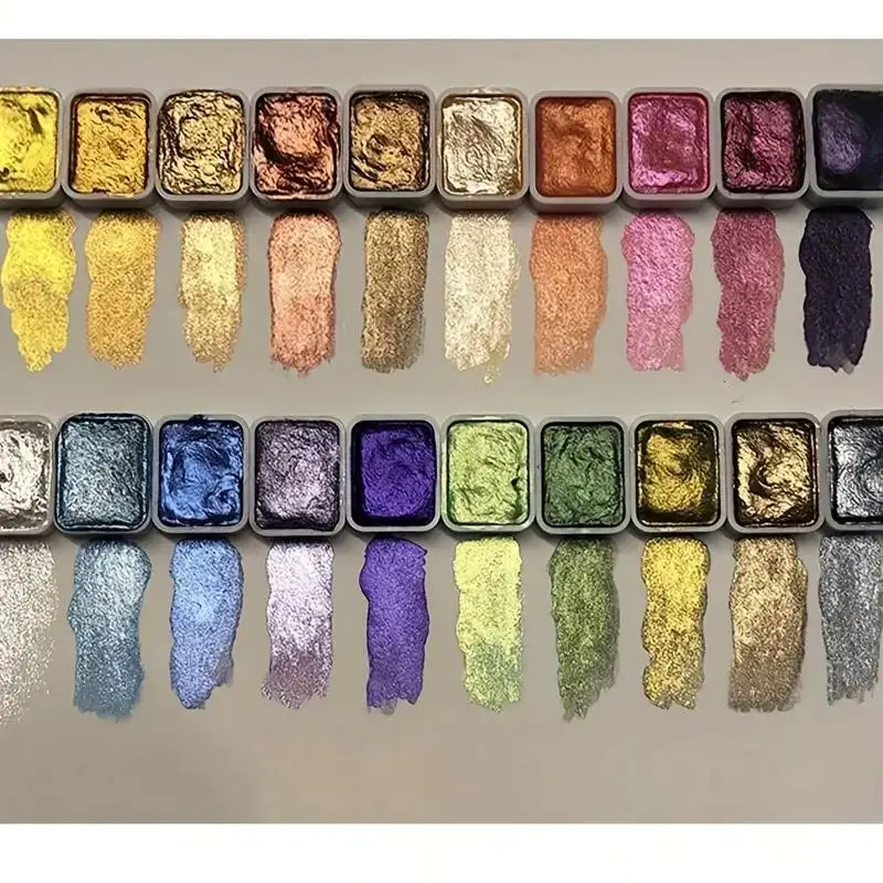 مجموعة ألوان مائية معدنية مكونة من 20 لونًا، صندوق محمول جديد مع لوحة ألوان مائية صلبة من اللؤلؤ المتلألئ، لوازم فنية #1