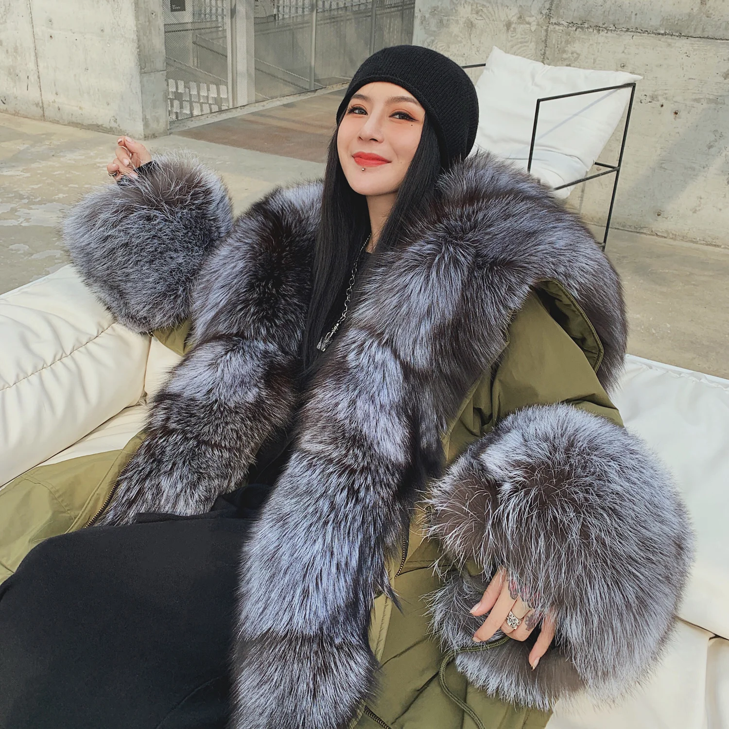 Parka Fur Real Winter Fox Women Coat 2023 KoreanWomen's Down Liner Fur Coat Removable Big Fox Fur Jacket Female Streetwear Women