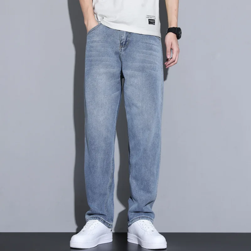 Men Jeans Straight Summer 2022 New Korean Fashion Loose Casual Wide-legged Long Pants Spring Autumn Baggy Jeans