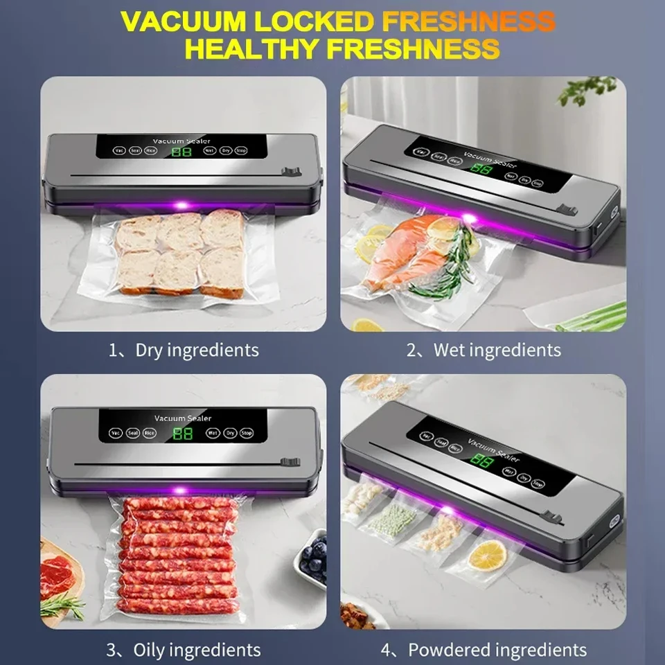 CENRR Food Vacuum Sealer Machine Wet Dry With UV Kitchen Storage Sealing Machine Built-in Cutter Food Vacuum Packaging Machine