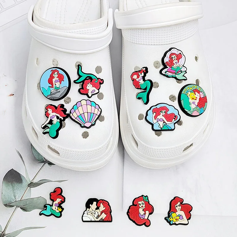 12-14pcs Disney Princess Series The Little Mermaid Frozen Shoe Charms for Clogs Sandals Decoration PVC Cartoon Shoe Accessories