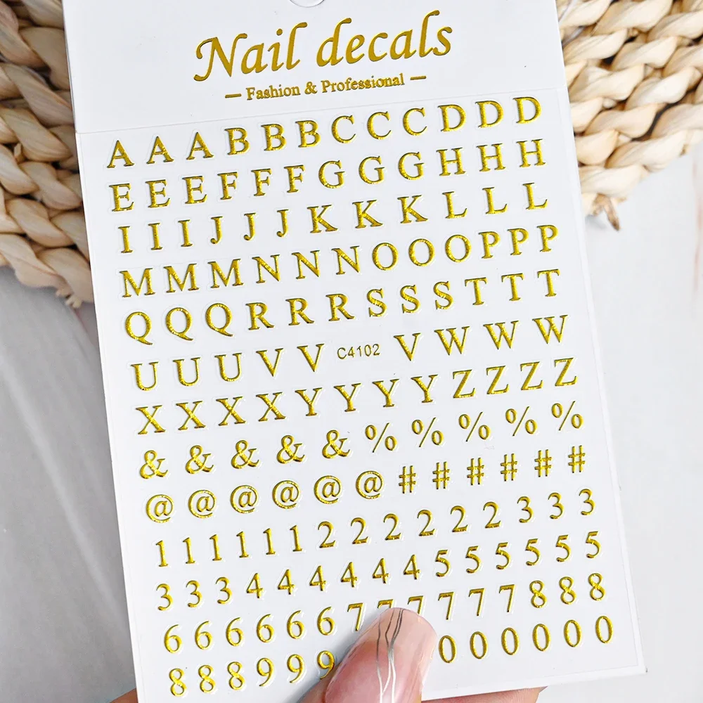 Número preto inglês carta design 3d etiqueta do prego auto adesivo ouro prata decalque diy alfabeto prego slider manicure acessórios