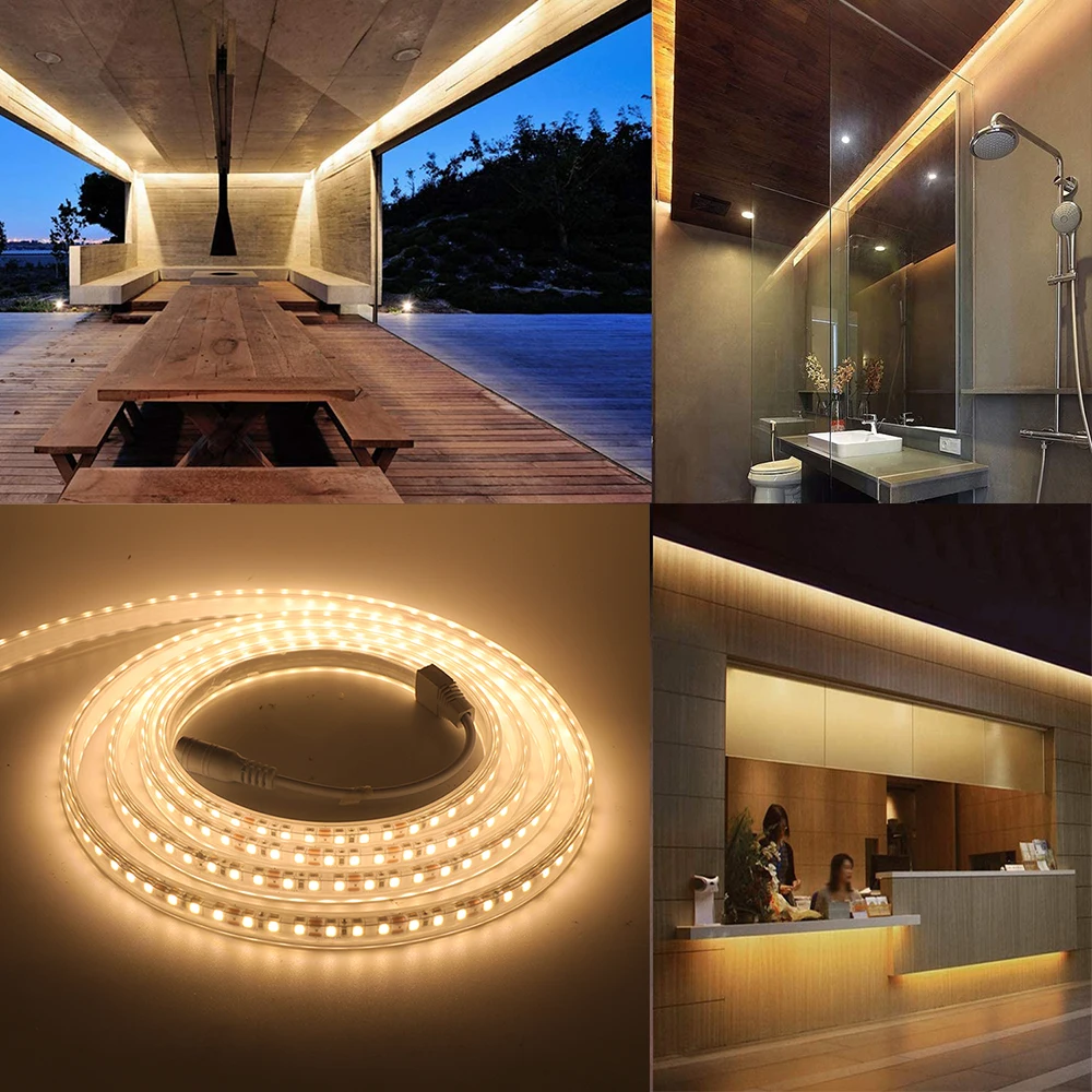 DC 12V 24V LED Strip Waterproof IP67 SMD 2835 120LEDs/M White Warm White Natural White Flexible Ribbon Tape Rope Lights