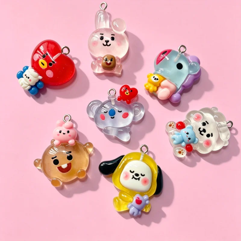 7-teiliges Set Kawaii Hase Hund BT21 Cartoon Harz Niedliche Anhänger Schmuckherstellung Armband Schlüsselanhänger Zubehör Handgemachtes DIY – Detail 2
